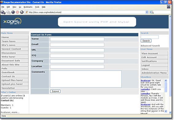 The Contact Us module is a simple feedback form that provides user another way of interacting with the site