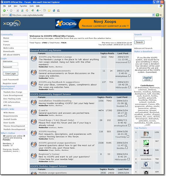 XOOPS uses the newBB forum module to hold its discussions