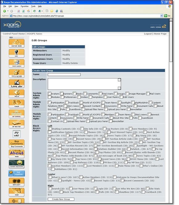 For every group you have, you can assign all kinds of rights in your XOOPS system.