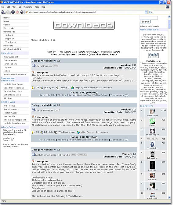 In a category, the files show a clickable link, and several options for users to interact with the site