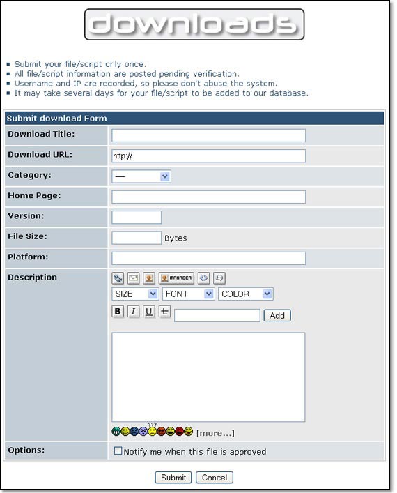 Another way of participating is to submit your own file. You provide a link, as there's still no upload facility