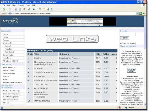 XOOPS offers several ways of showing the popularity of each site in the links repository