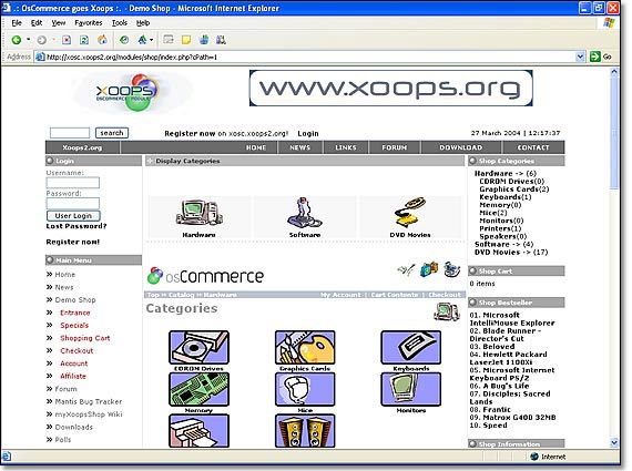 Another powerful contribution is the OS Commerce module, developed by German Xoopsers