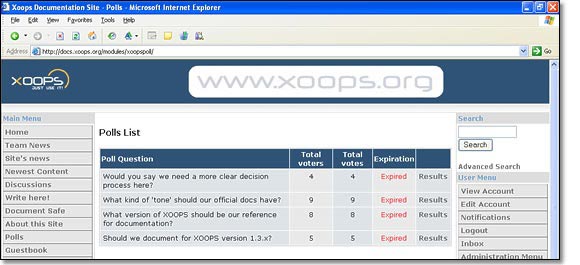 XOOPS keeps a list of the polls published in a site even if they've expired