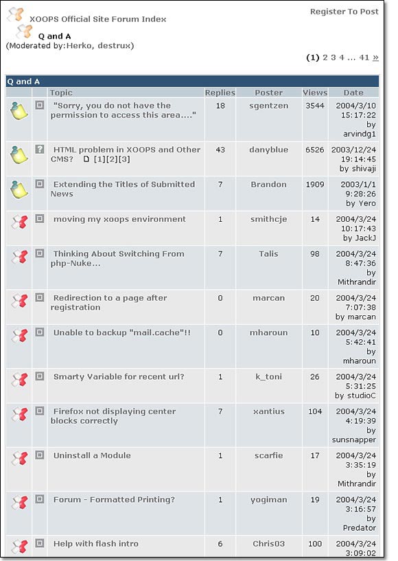 A category forum showing the most recent discussion threads