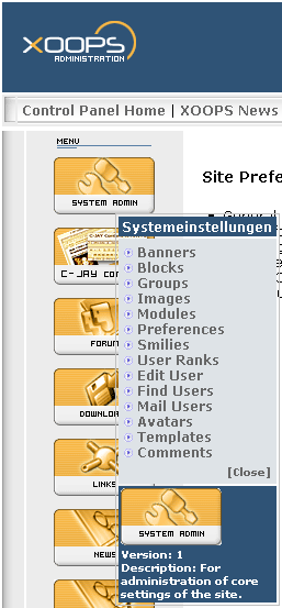 Selecting Modules from the menu system