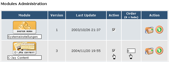 Installed module administration