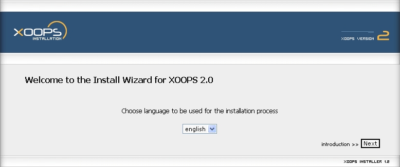 This is the welcome language selection page of the XOOPS Install Wizard