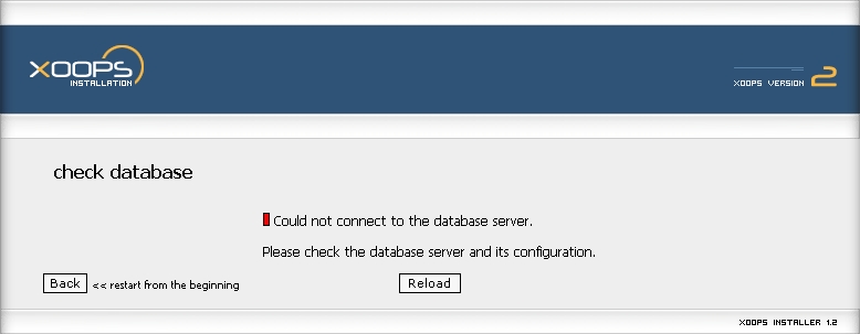 If you can't connect to the MySQL server, you'll see this ugly message.